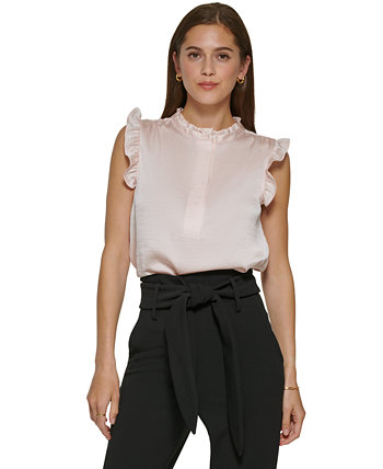 Женская однотонная блуза с рюшами и половинной планкой DKNY