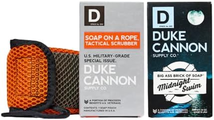 Duke Cannon Big Brick of Soap - Bay Rum Scent + Tactical Scrubber 2 Pack Bundle | 10 oz Triple-Milled Soap Bar with Citrus Musk & Cedarwood | Military-Grade Soap Pouch | For Men Duke Cannon Supply Co.