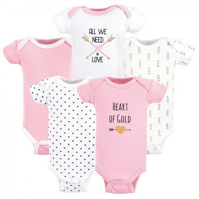 Hudson Baby Short Sleeve Bodysuits, 5-Pack, Newborn- 24 Months Hudson Baby