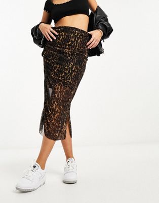 Сетчатая юбка миди с леопардовым принтом AllSaints Nora AllSaints