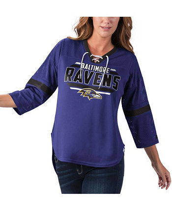 Женская фиолетовая футболка Baltimore Ravens Lead Game на шнуровке с v-образным вырезом и рукавом 3/4 Starter