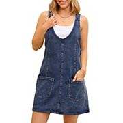 Women's Denim Overalls Roller Romper Loose Casual Sleeveless Pinafore Mini Dresses Inspire Chic