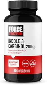 FORCE FACTOR Indole 3 Carbinol 200mg Detox and Antioxidant Supplement, Detox for Men and Women with Antioxidants, Clinically Studied Dose, Vegan, No Gelatin, 60 Capsules Force Factor