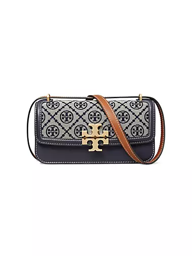 Сумка через плечо Eleanor T с монограммой из хлопка и декоративным клапаном Tory Burch