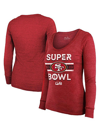 Женская футболка с принтом Scarlet San Francisco 49ers Super Bowl LVIII Make It Happen Tri-Blend, футболка с длинными рукавами и круглым вырезом Majestic