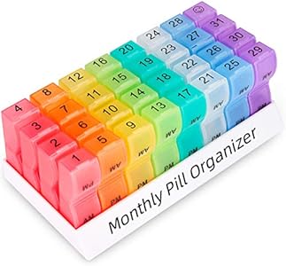 Monthly Pill Organizer 2 Times a Day, 30 Day Pill Box Organizer, One Month AM PM Pill Case Small Compartments to Hold Vitamin and 31 Day Travel Medicine Organizer, 4 Week Pill Cases (Blue) COLORWING