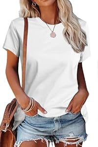 SMENG Women's Cotton Crewneck T-Shirts Short Sleeve Basic Solid Color Tee Classic-Fit Shirt Breathable Comfy Summer Top SMENG