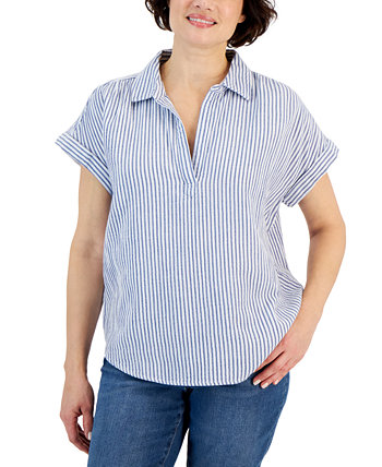Женская полосатая рубашка-поповер из хлопкового газа, созданная для Macy's Style & Co