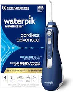 Waterpik Cordless Advanced 2.0 Water Flosser For Teeth, Gums, Braces, Dental Care With Travel Bag and 4 Tips, ADA Accepted, Rechargeable, Portable, and Waterproof, Black WP-582, Packaging May Vary Waterpik