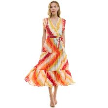 Женское платье макси с поясом и v-образным вырезом, развевающимися рукавами и цветочным принтом Figueroa Figueroa & Flower