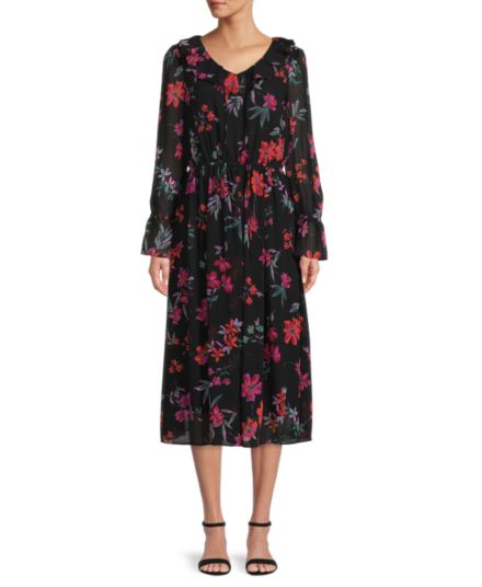 Цветочный принт Расклешенное платье миди Calvin Klein