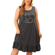 Женская ночная рубашка больших размеров без рукавов, мягкая и удобная ночная рубашка с милым котом Agnes Orinda