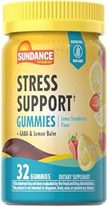 Sundance Stress Support Gummies | 32 Count | with GABA and Lemon Balm | Lemon Strawberry Flavor | Non-GMO and Gluten Free Supplement Sundance