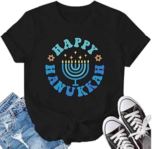 LBP Hanukkah Shirt for Women Happy Hanukkah T-Shirt Chanukah Jewish Tee Tops LBP