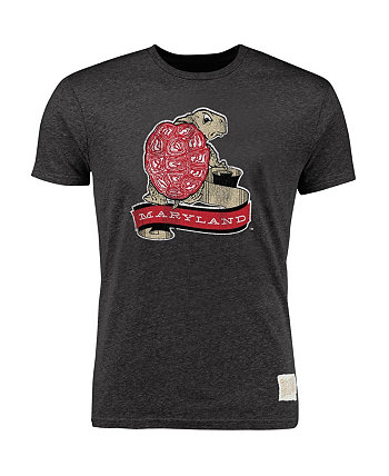 Мужская футболка из трех смесовых материалов в винтажном стиле с изображением Хизер Черная Мэриленд Террапинс Original Retro Brand