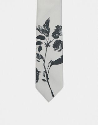 Бежевый узкий галстук с цветочным принтом ASOS DESIGN ASOS DESIGN