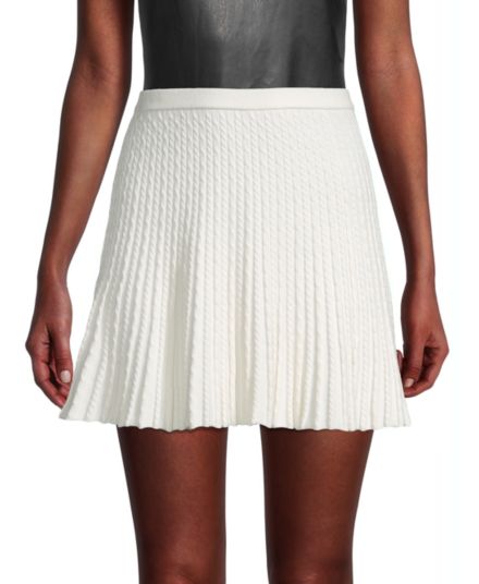 Baker Cable-Knit Pleated Skirt Alice + Olivia