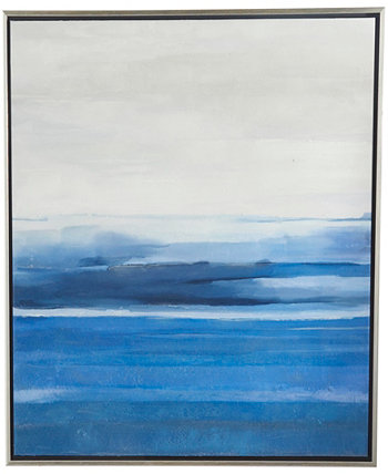 Настенное искусство в рамке с абстрактным пейзажем, вдохновленным океаном, в серебристой раме, 37 x 1 x 37 дюймов Rosemary Lane