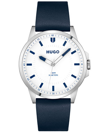 Первые мужские часы с синим кожаным ремешком 43 мм HUGO BOSS