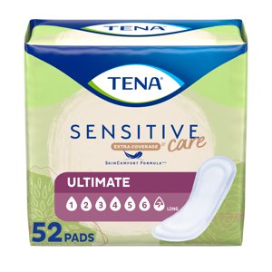 TENA Sensitive Care Extra Coverage Ultimate Incontinence Long Pads, 52ct Tena