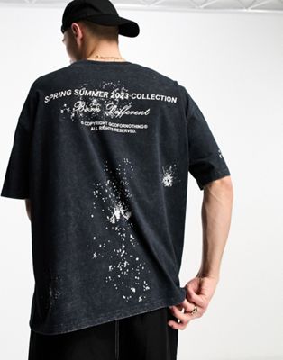 Good For Nothing oversized t-shirt in black acid wash with vintage eagle print Good For Nothing