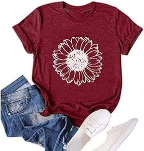 Women's Summer Sunflower T Shirt Cute Flower Graphic Loose Tees Crew Neck Short Sleeve Casual Tops Gliglittr