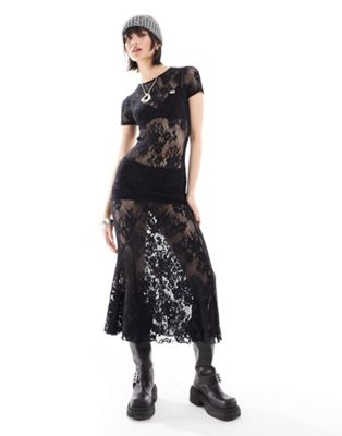 Черное кружевное платье макси с короткими рукавами Basic Pleasure Mode Basic Pleasure Mode