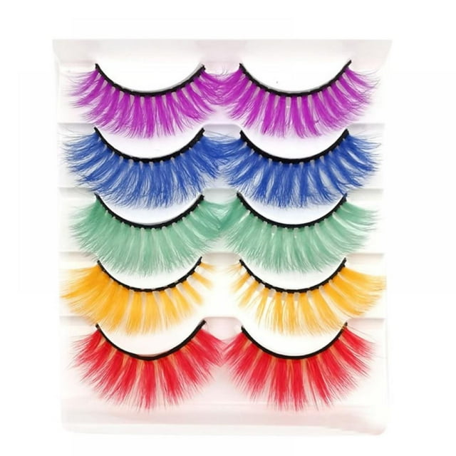 Halloween Lashes 5 Pairs Long Thick Colorful Tinsel Eyelashes Rainbow Falsies for Halloween Party Circus Dance Dress Costumes Sunmark