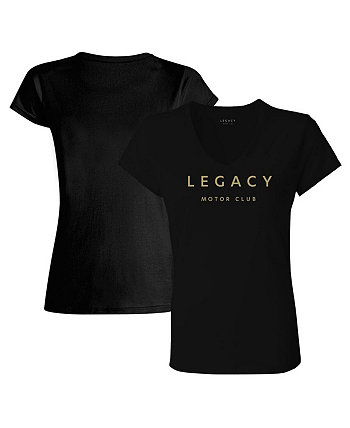 Женская черная футболка LEGACY Motor Club Team с v-образным вырезом Checkered Flag Sports