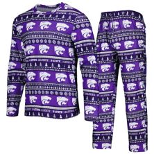 Мужская футболка Concepts Sport Purple Kansas State Wildcats Swivel с длинным рукавом, футболка и брюки для сна, комплект для сна Unbranded
