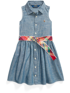 Платье-рубашка цвета индиго из шамбре с поясом (для малышей) Polo Ralph Lauren