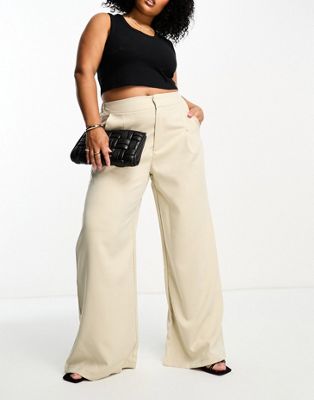 Бежевые широкие брюки с высокой посадкой In The Style Plus x Gemma Atkinson In The Style