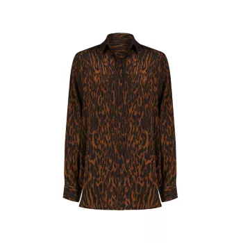 Рубашка Zora из крепдешина с леопардовым принтом Halston