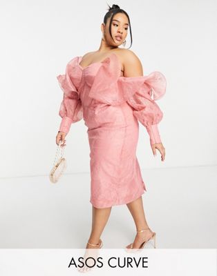 Розовое платье миди с кружевом и вырезом на спине ASOS LUXE Curve ASOS Luxe