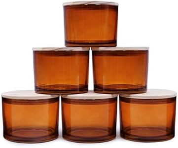 18 OZ Thick Candle Jars for Making Candles 6 Pcs, Empty Jars with Wood Lids for Candle Making, Sample Container,Clear Brown SHOWIN