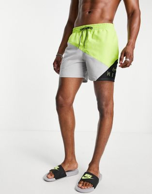 Nike Swimming 5 inch diagonal color block shorts in green Nike Swimming