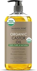 Majestic Pure USDA Organic Castor Oil | Hexane Free & 100% Pure | Cold Pressed | Stimulate Growth for Hair, Eyelashes, Eyebrows, Nails | Moisturizing & Nourishing | Body, Hair & Carrier Oil | 16fl MAJESTIC PURE