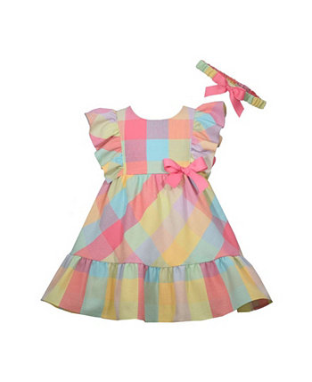 Сарафан для новорожденных девочек, льняное платье с трусиками в тон и повязкой на голову Bonnie Baby