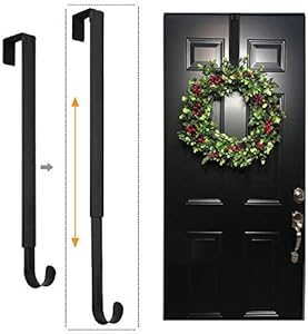 Wreath Hanger, Adjustable Over The Door Wreath Hanger from 14.9 to 25 Inches & Wreath Holder & Wreath Door Hanger for Front Door Decor 20 lbs Larger Christmas Decorations Hook (Black) LBSUN