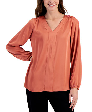 Женская атласная блузка с v-образным вырезом и длинными рукавами, созданная для Macy's J&M Collection