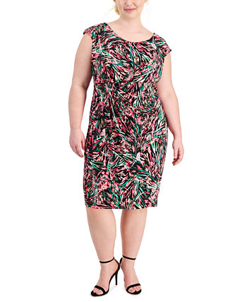 Plus Size Printed Short-Sleeve Sheath Dress Connected