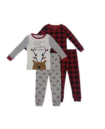 Одежда для сна для мальчиков и девочек с футболкой с длинными рукавами и длинными брюками, комплект из 4 предметов Chickpea
