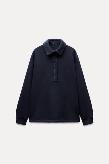 Женская Повседневная рубашка ZARA WASHED POLO COLLAR SWEATSHIRT ZARA