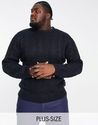 Темно-синий свитер с круглым вырезом из смесовой шерсти French Connection Plus French Connection