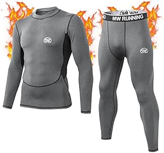 Men’s Thermal Underwear Set, Compression Base Layer Sports Long Johns Fleece Lined Winter Gear Running Skiing Grey MeetHoo