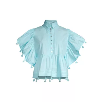 Pom-Pom Cotton Pleated Blouse Hope for Flowers