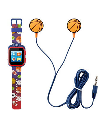 Детские смарт-часы темно-синего цвета со спортивным силиконовым ремешком и сенсорным экраном, 42 мм, подарочный набор с наушниками Playzoom
