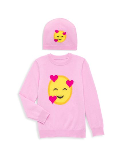 Кашемировый свитер с сердечками из двух частей для маленькой девочки &amp; Комплект шапочки Sofia Cashmere