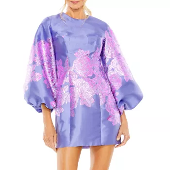 Мини-платье с объемными рукавами и цветочной вышивкой MAC DUGGAL