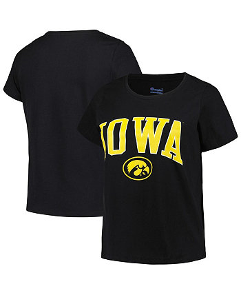 Women's Black Iowa Hawkeyes Plus Size Arch Over Logo Scoop Neck T-shirt Profile